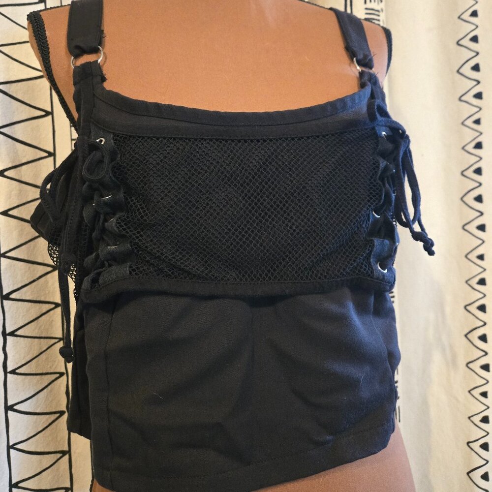 Social Collision lace-up mesh layered cropped corset top XL